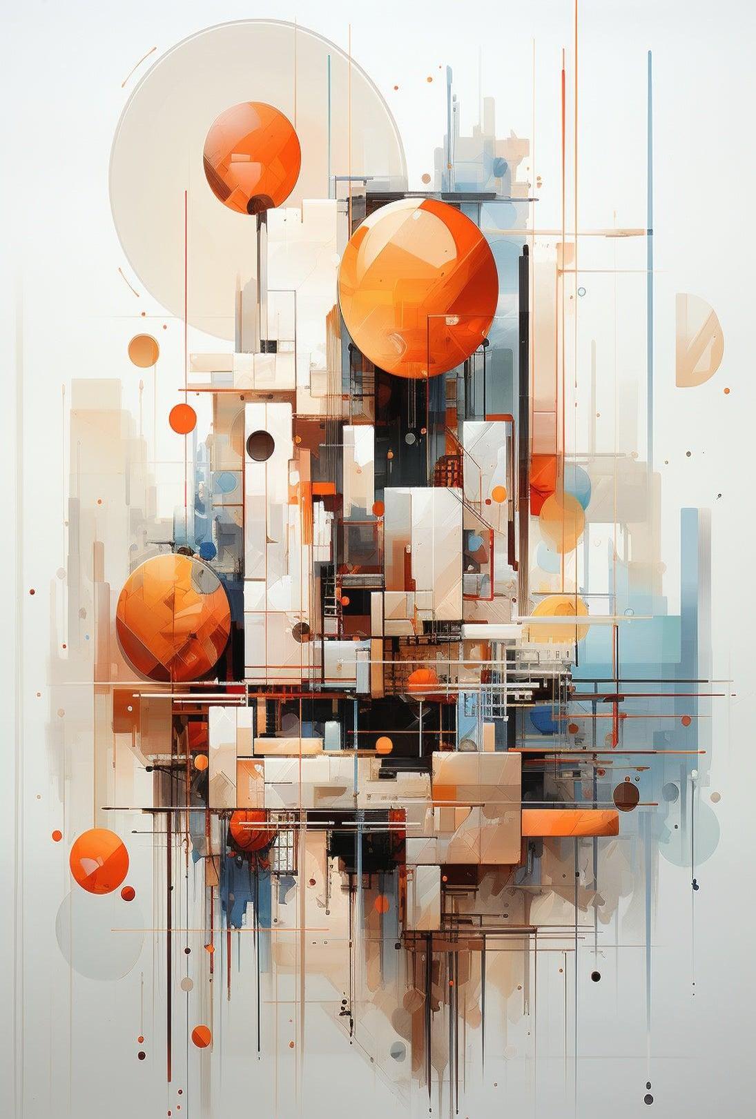 Abstract Cityscape Design with Geometric Shapes Artistic Poster PosterGoat