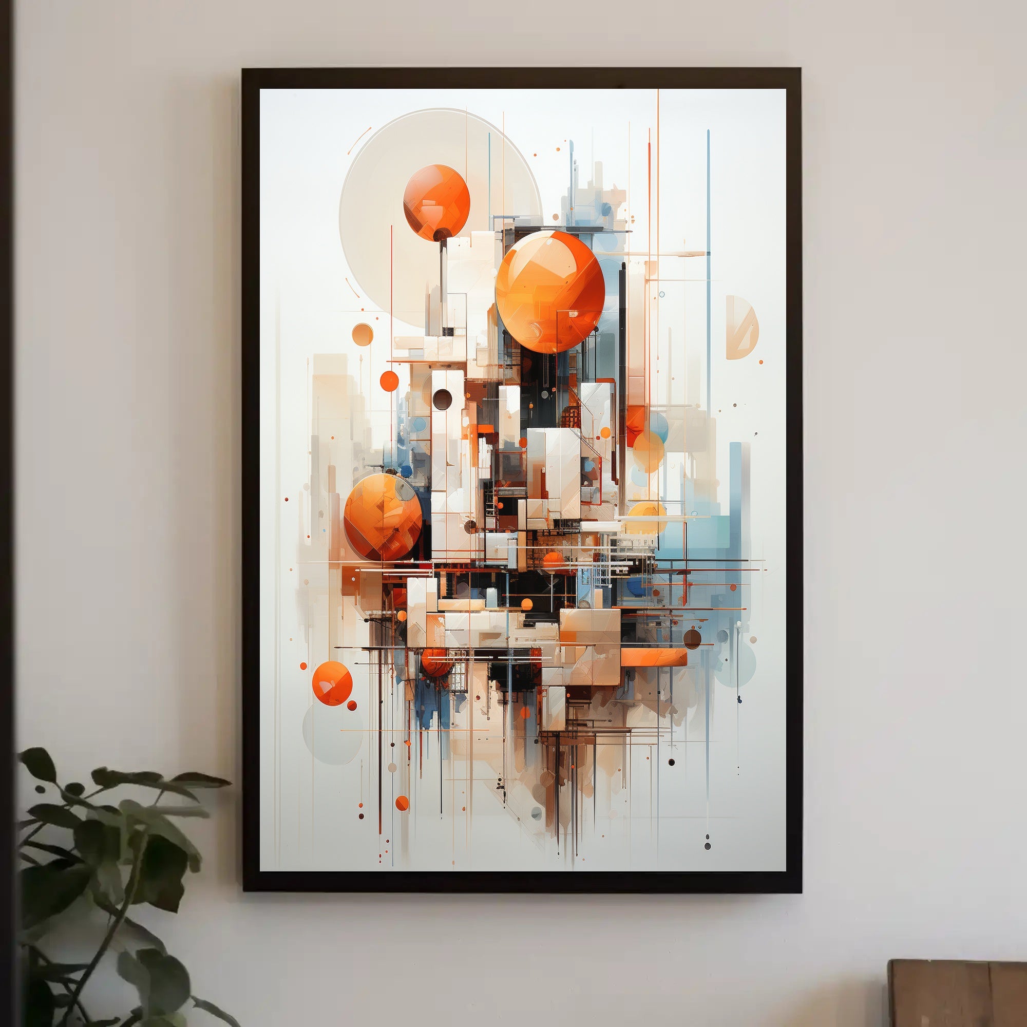 Abstract Cityscape Design with Geometric Shapes Artistic Poster PosterGoat