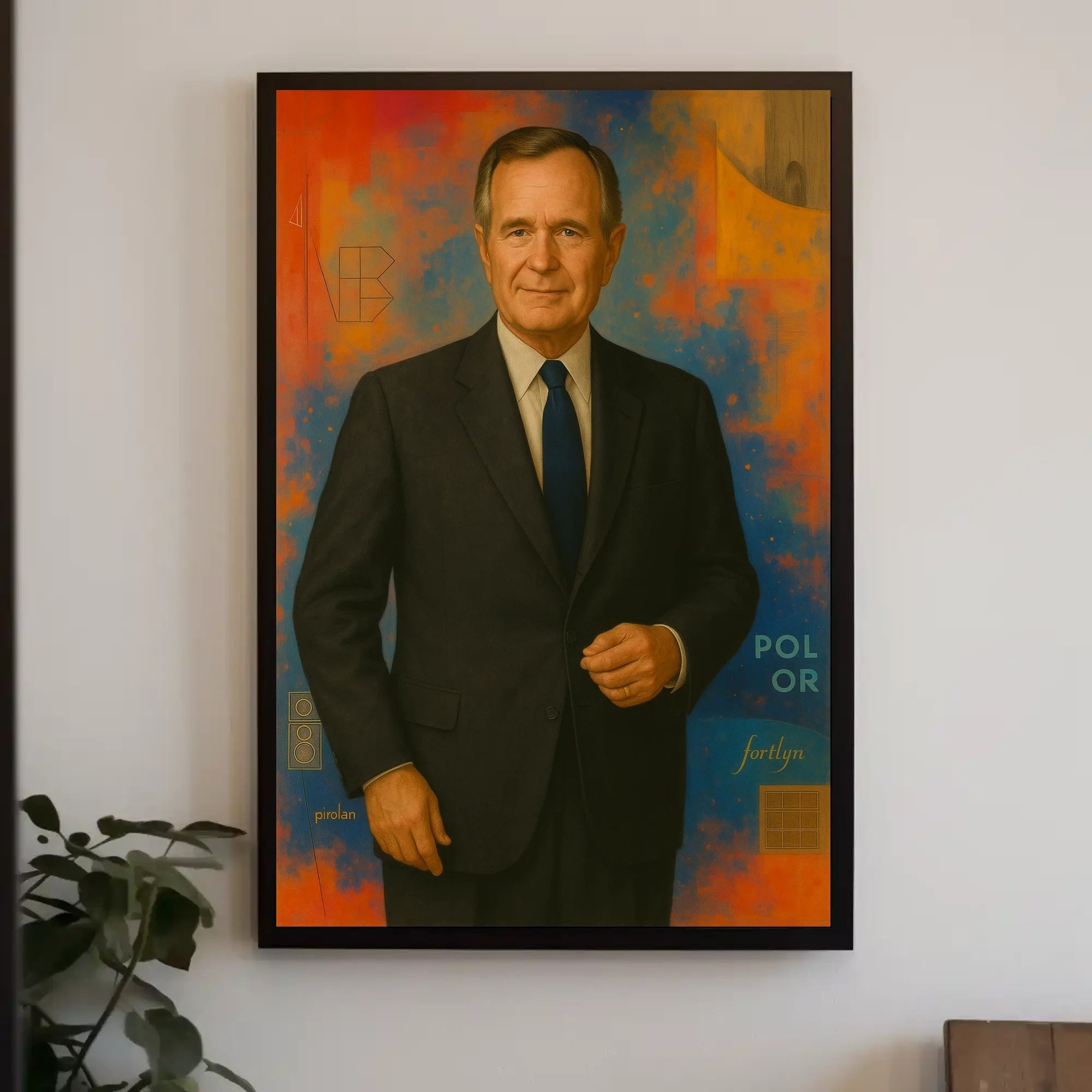 Abstract Executive Portrait With Geometric Symbols Poster PosterGoat