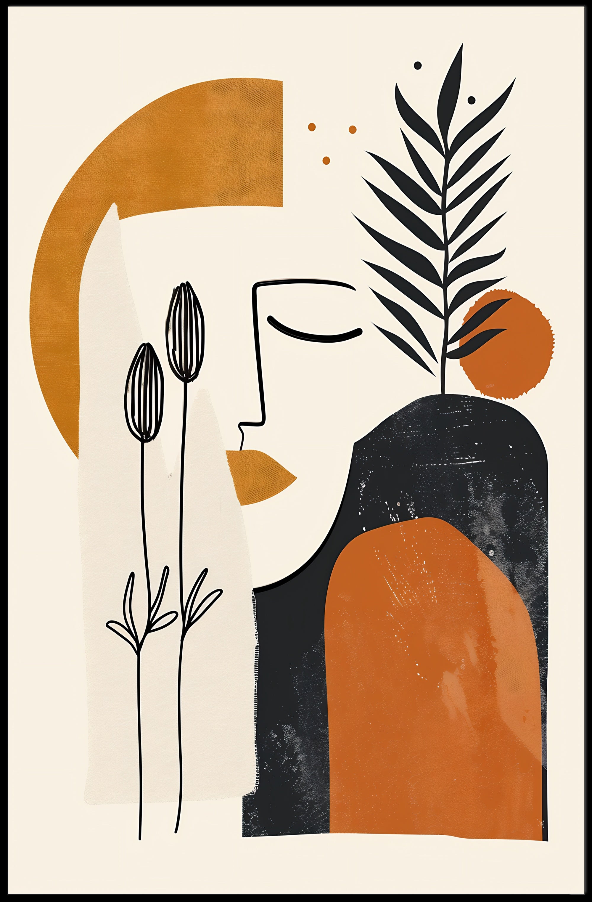 Abstract Face with Botanical Elements Artistic Poster in Earth Tones PosterGoat
