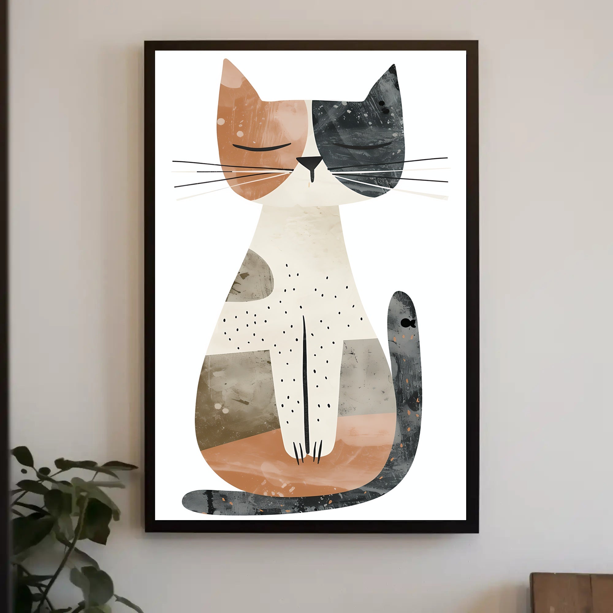 Abstract Geometric Cat Illustration Art Poster PosterGoat