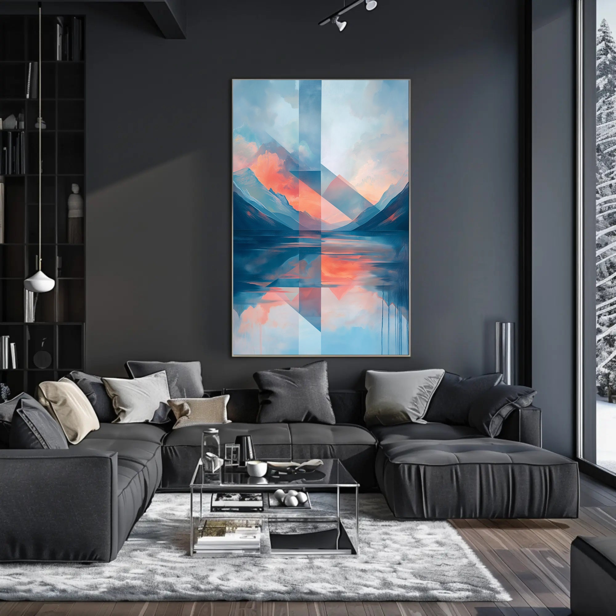 Abstract Geometric Mountain Landscape Artistic Poster PosterGoat