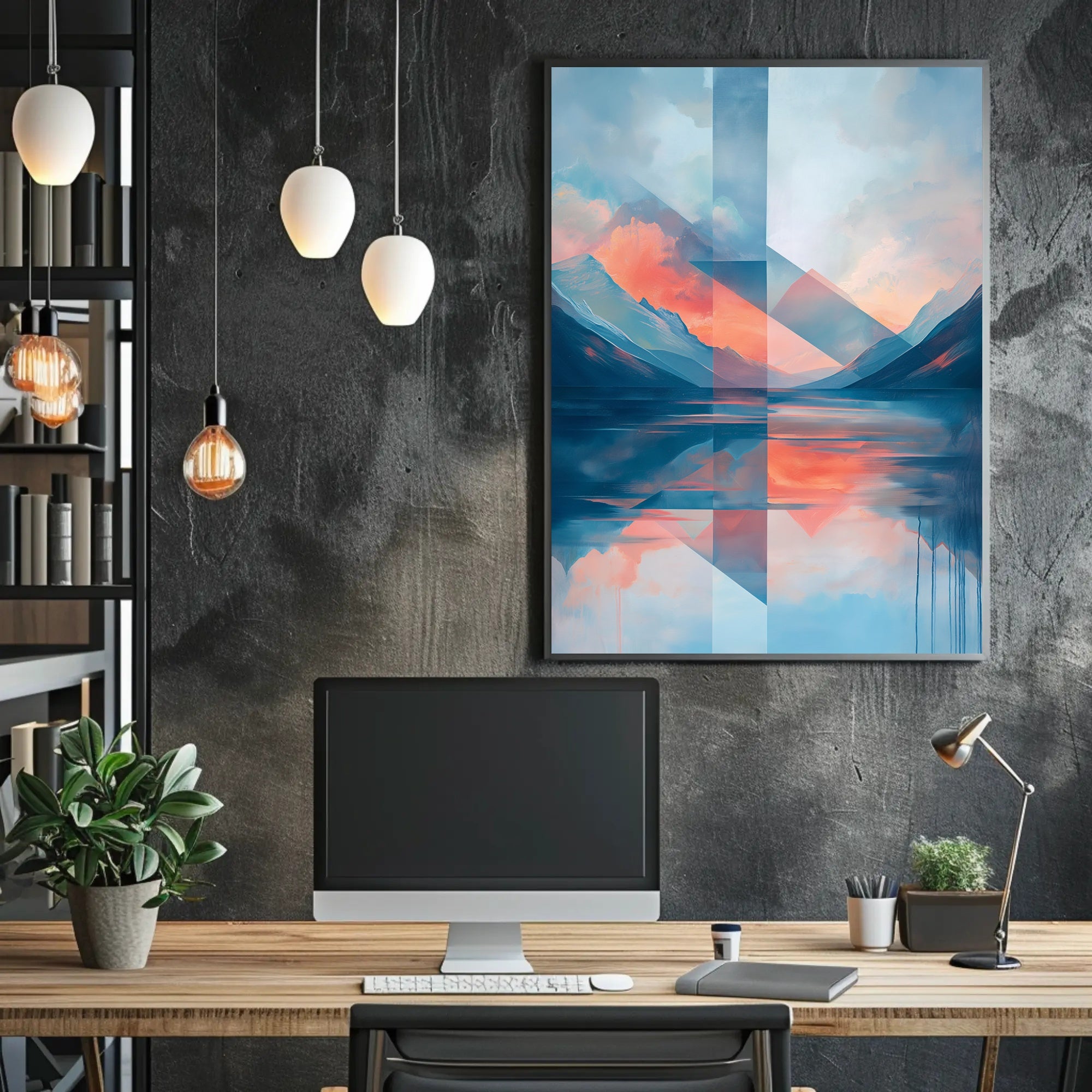 Abstract Geometric Mountain Landscape Artistic Poster PosterGoat