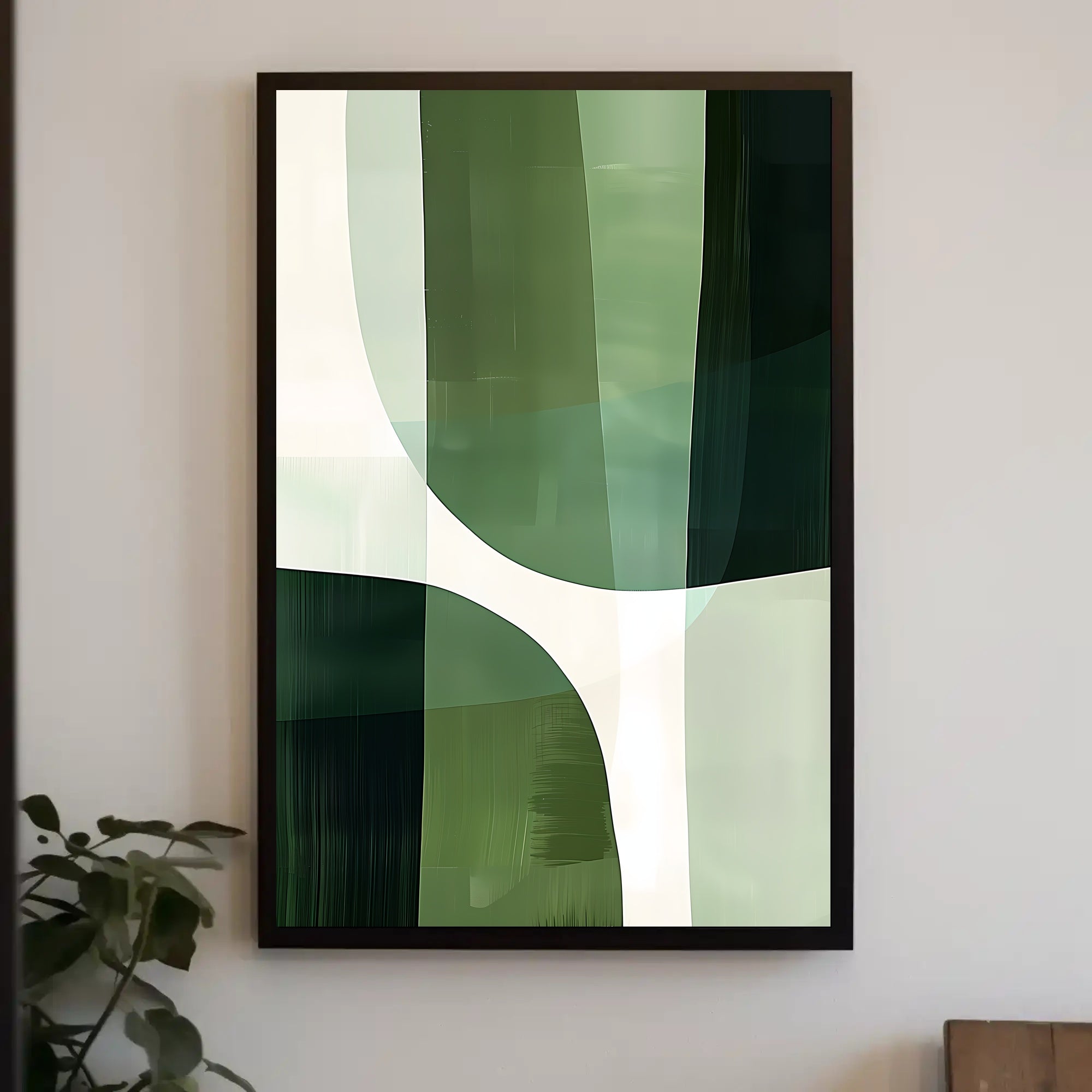 Abstract Harmony: Green Curves in Artistic Poster PosterGoat