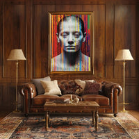 Abstract Human Face with Digital Glitch Artistic Poster PosterGoat