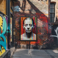 Abstract Human Face with Digital Glitch Artistic Poster PosterGoat
