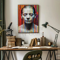 Abstract Human Face with Digital Glitch Artistic Poster PosterGoat