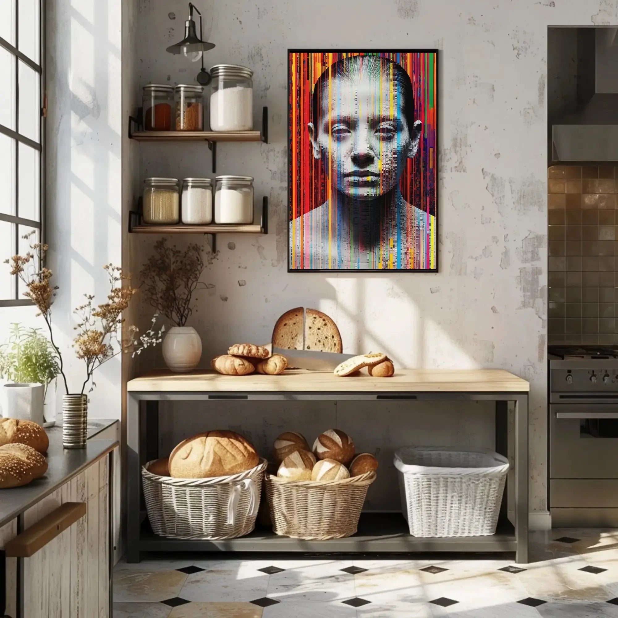Abstract Human Face with Digital Glitch Artistic Poster PosterGoat