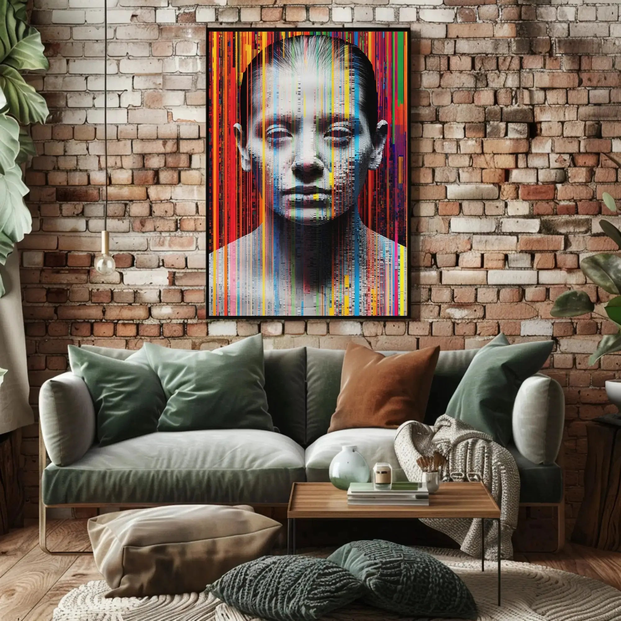 Abstract Human Face with Digital Glitch Artistic Poster PosterGoat