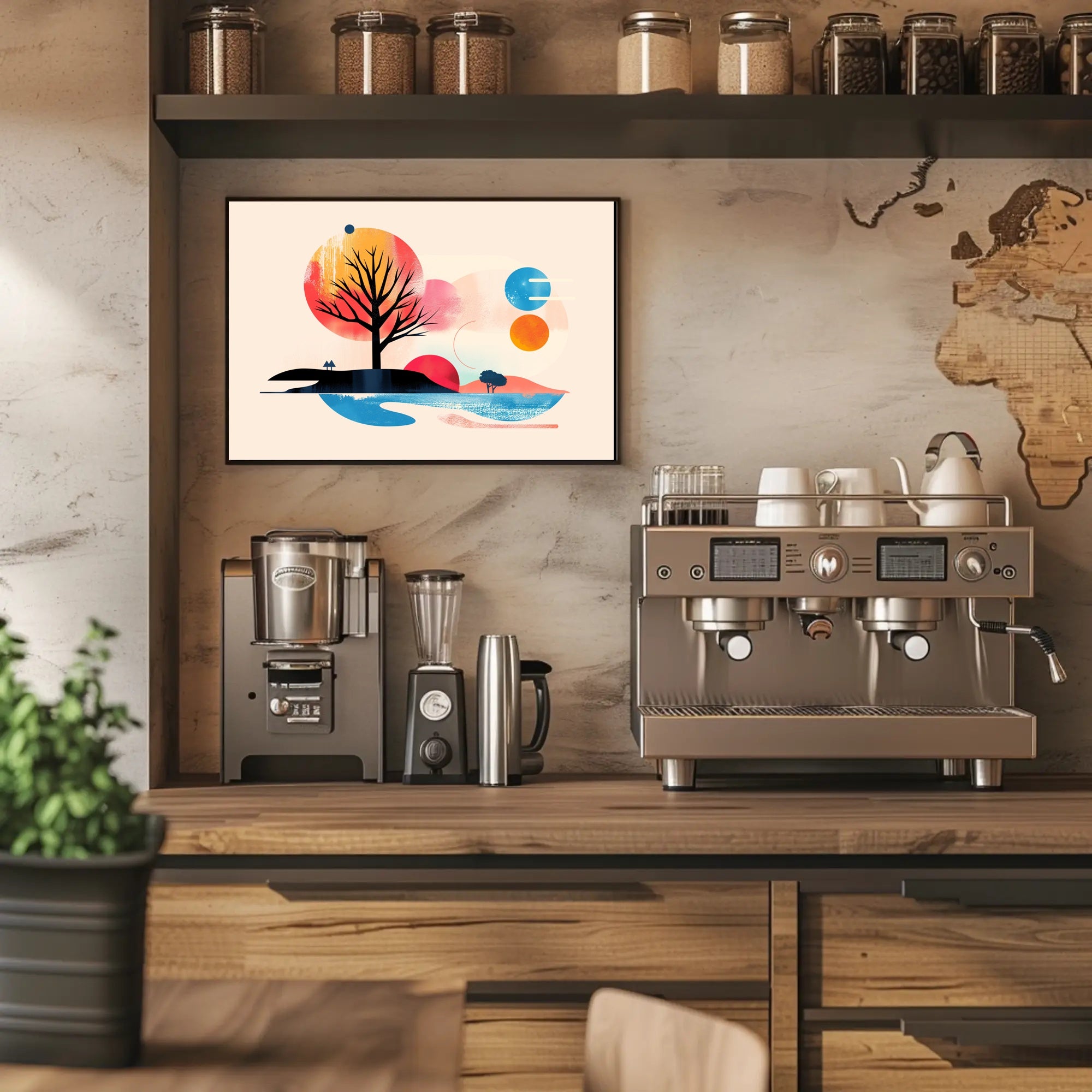 Abstract Leafless Tree with Colorful Sky Artistic Poster PosterGoat