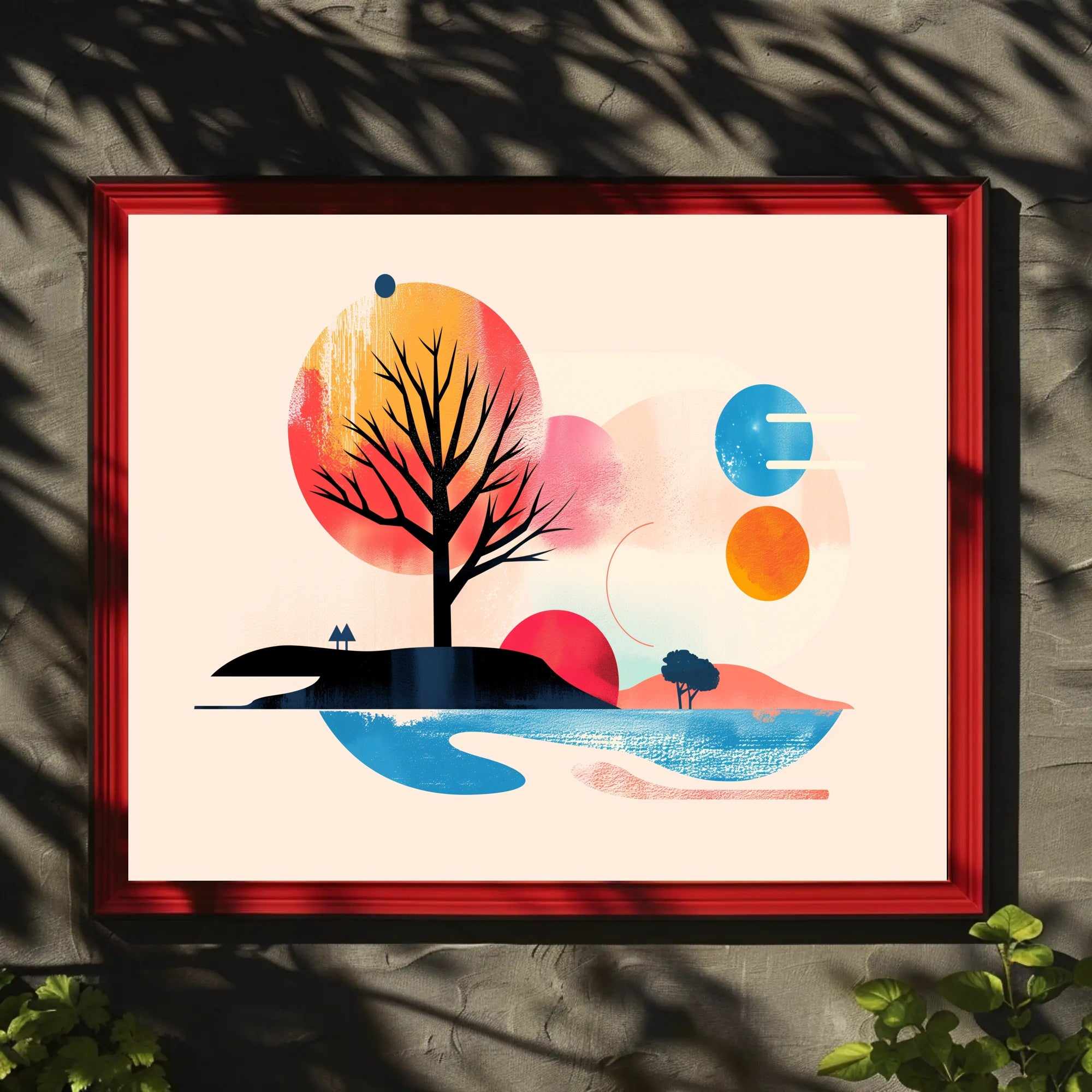 Abstract Leafless Tree with Colorful Sky Artistic Poster PosterGoat