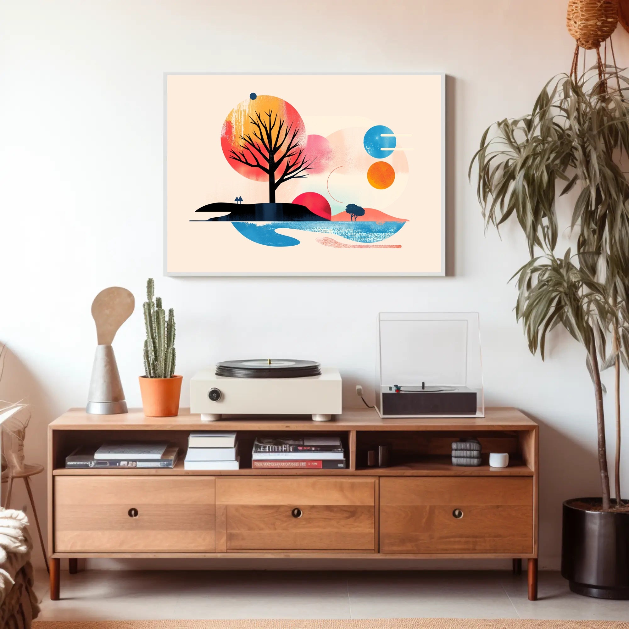 Abstract Leafless Tree with Colorful Sky Artistic Poster PosterGoat