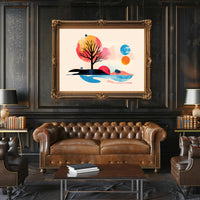 Abstract Leafless Tree with Colorful Sky Artistic Poster PosterGoat