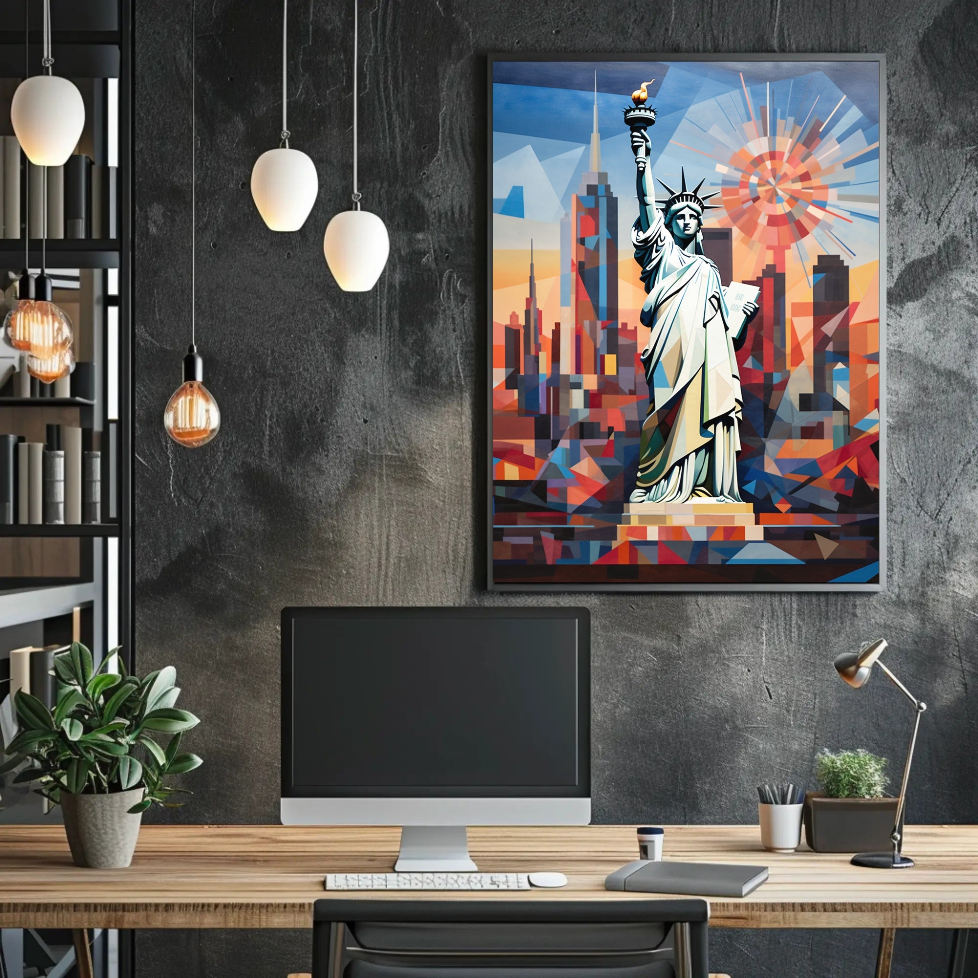 Abstract Liberty New York City Geometric Art Poster PosterGoat