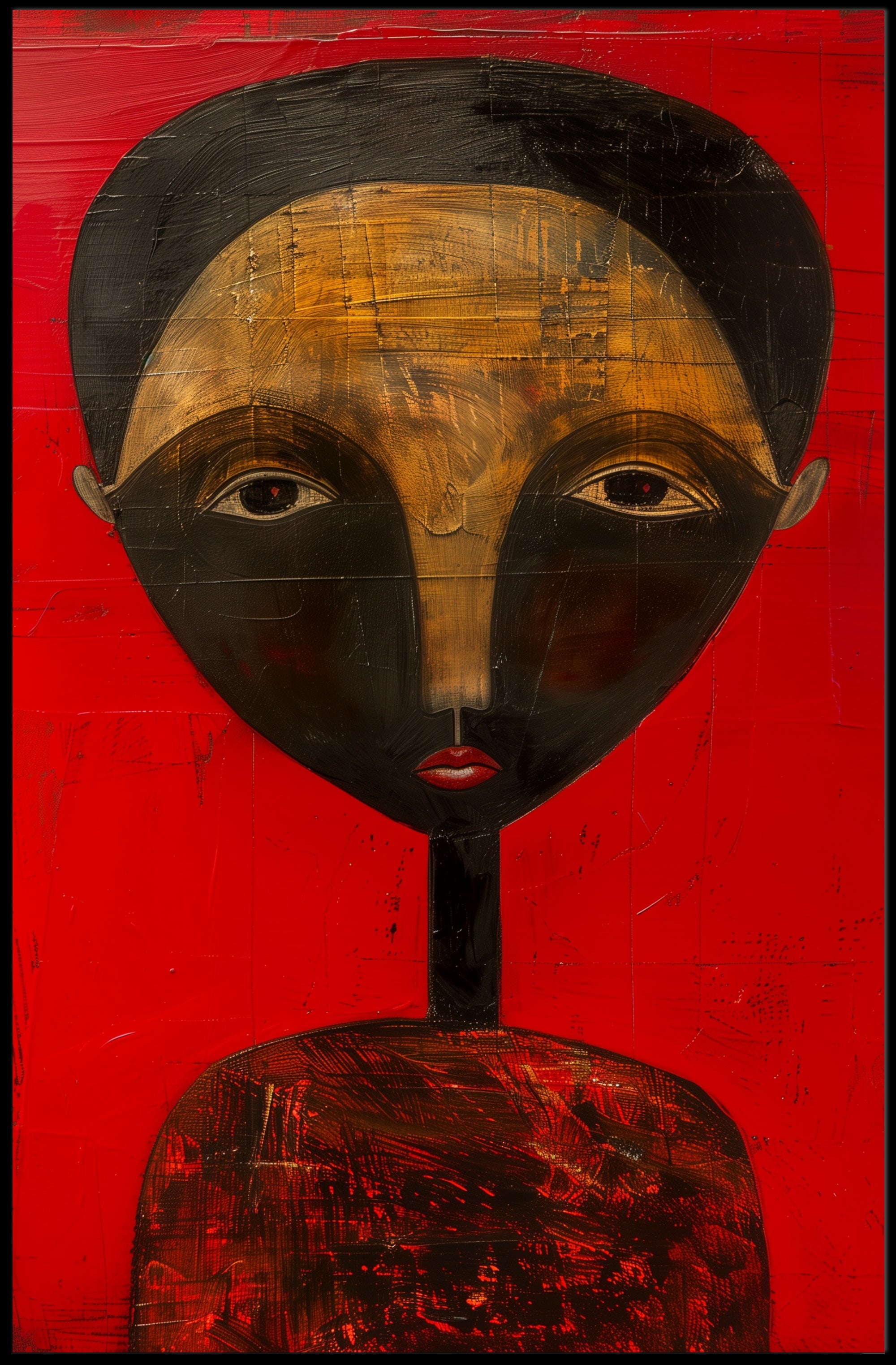 Abstract Portrait with Red Background - Artistic Poster PosterGoat