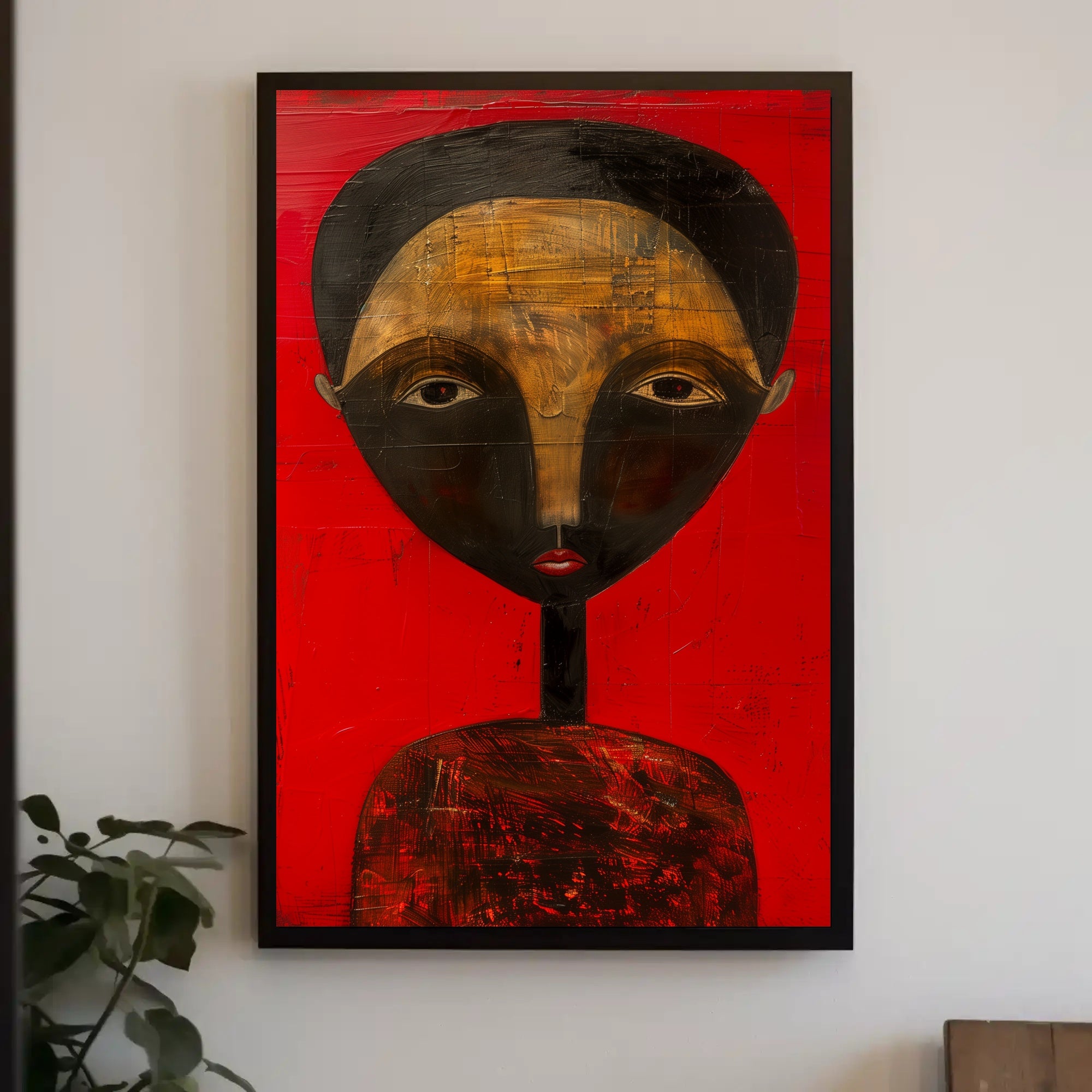 Abstract Portrait with Red Background - Artistic Poster PosterGoat