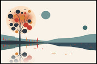 Abstract Serene Lakeside Landscape with Stylized Tree Artwork Poster PosterGoat