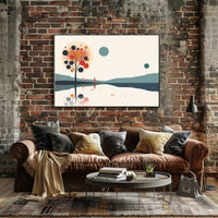 Abstract Serene Lakeside Landscape with Stylized Tree Artwork Poster PosterGoat