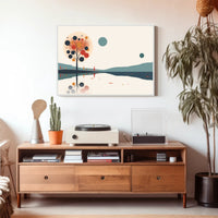 Abstract Serene Lakeside Landscape with Stylized Tree Artwork Poster PosterGoat