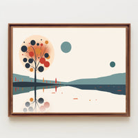 Abstract Serene Lakeside Landscape with Stylized Tree Artwork Poster PosterGoat
