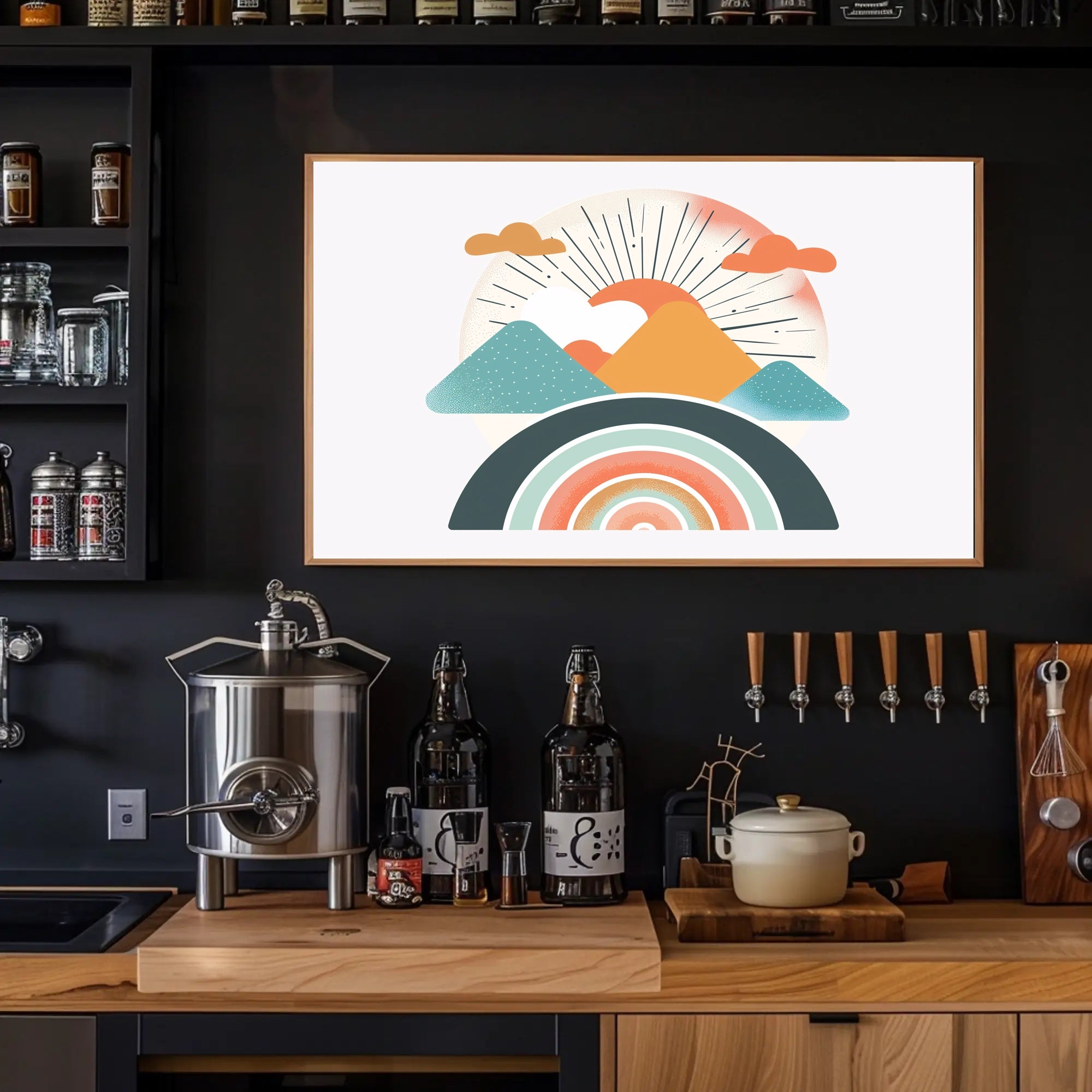 Abstract Sunrise Landscape with Retro Art Poster PosterGoat