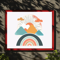 Abstract Sunrise Landscape with Retro Art Poster PosterGoat