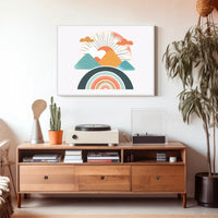 Abstract Sunrise Landscape with Retro Art Poster PosterGoat