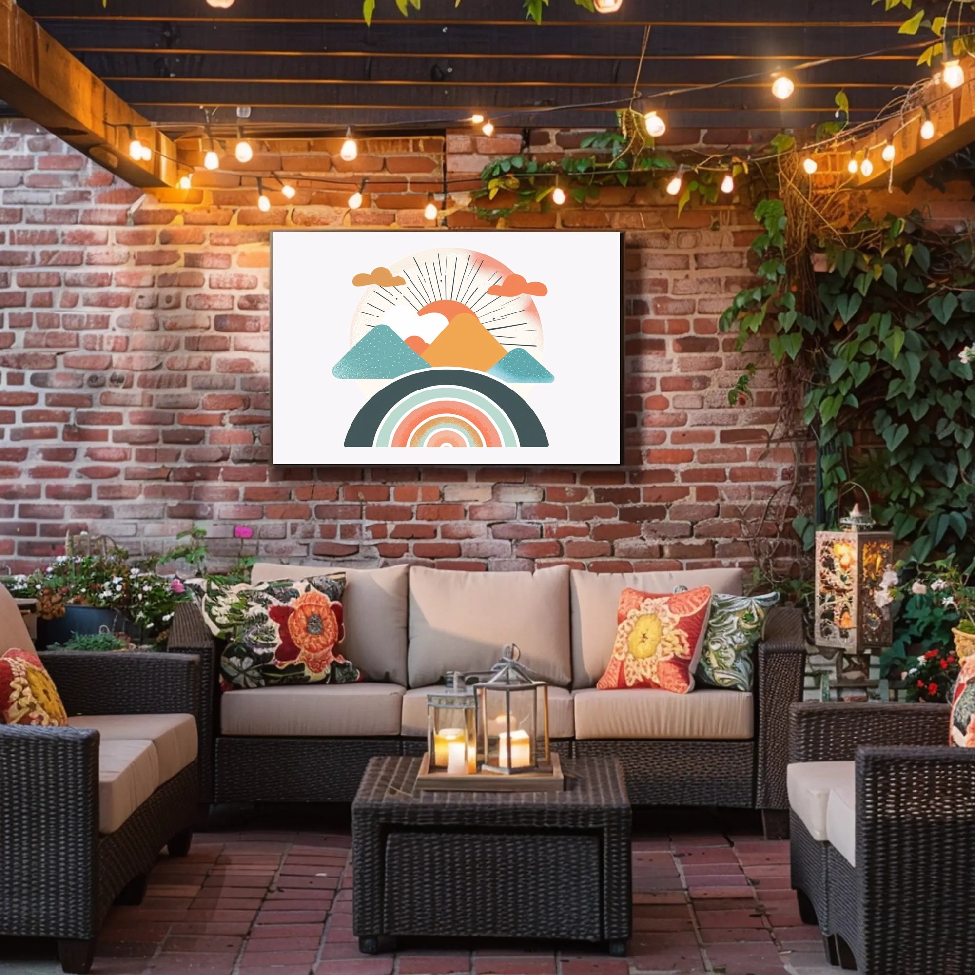 Abstract Sunrise Landscape with Retro Art Poster PosterGoat