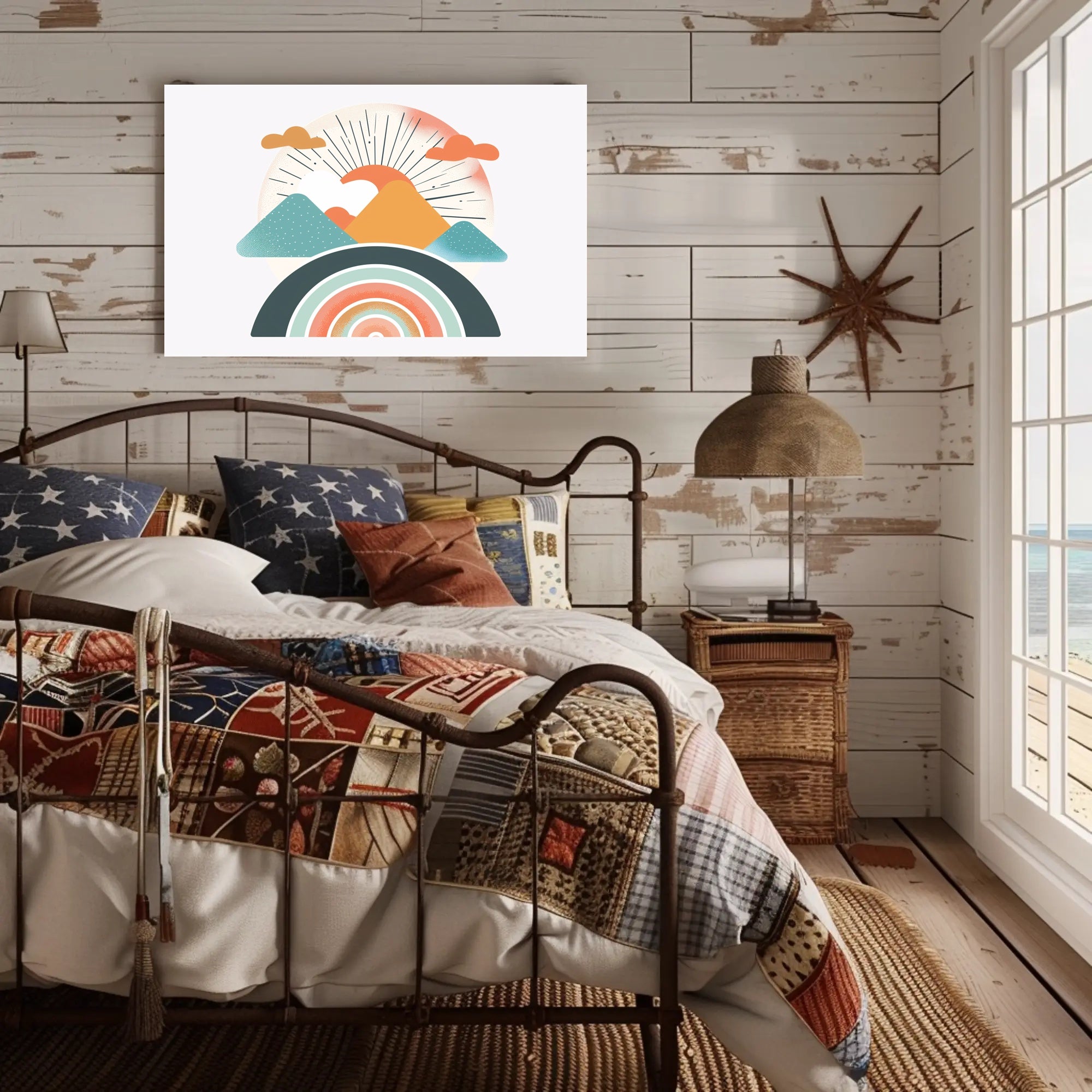 Abstract Sunrise Landscape with Retro Art Poster PosterGoat