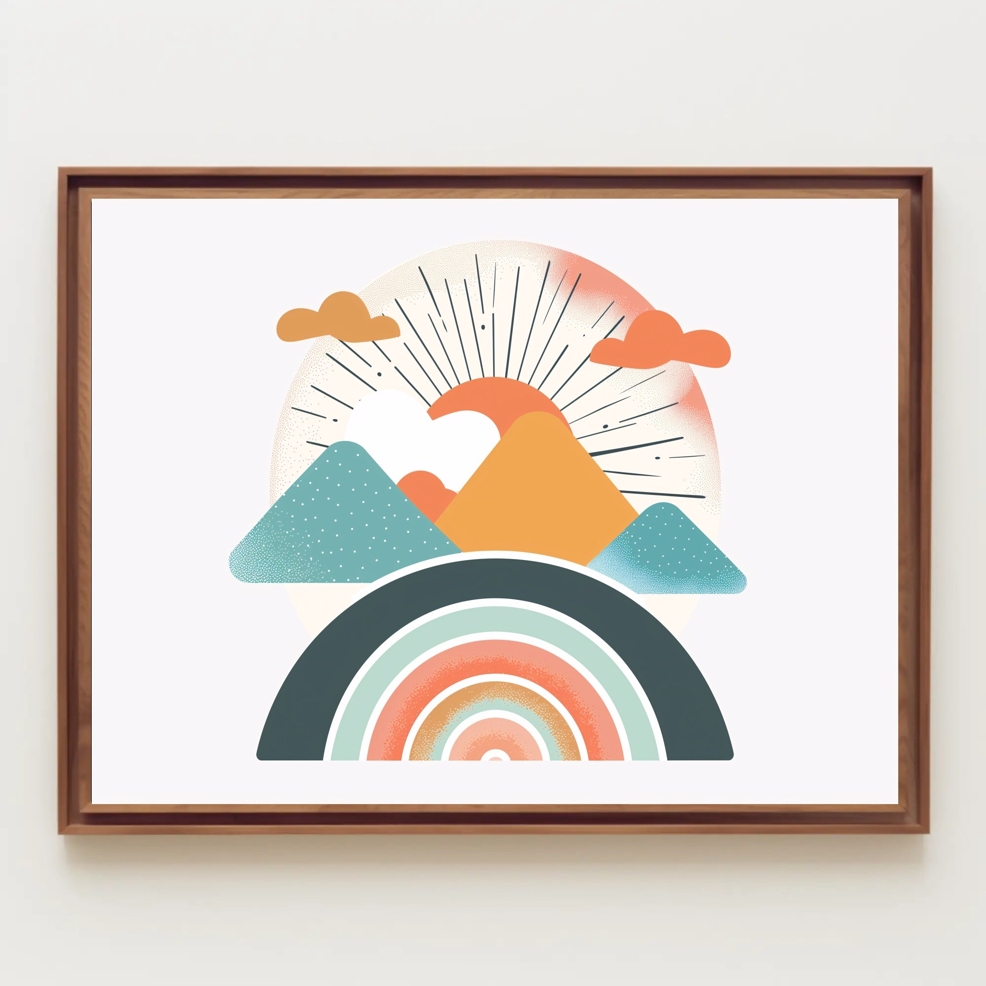 Abstract Sunrise Landscape with Retro Art Poster PosterGoat