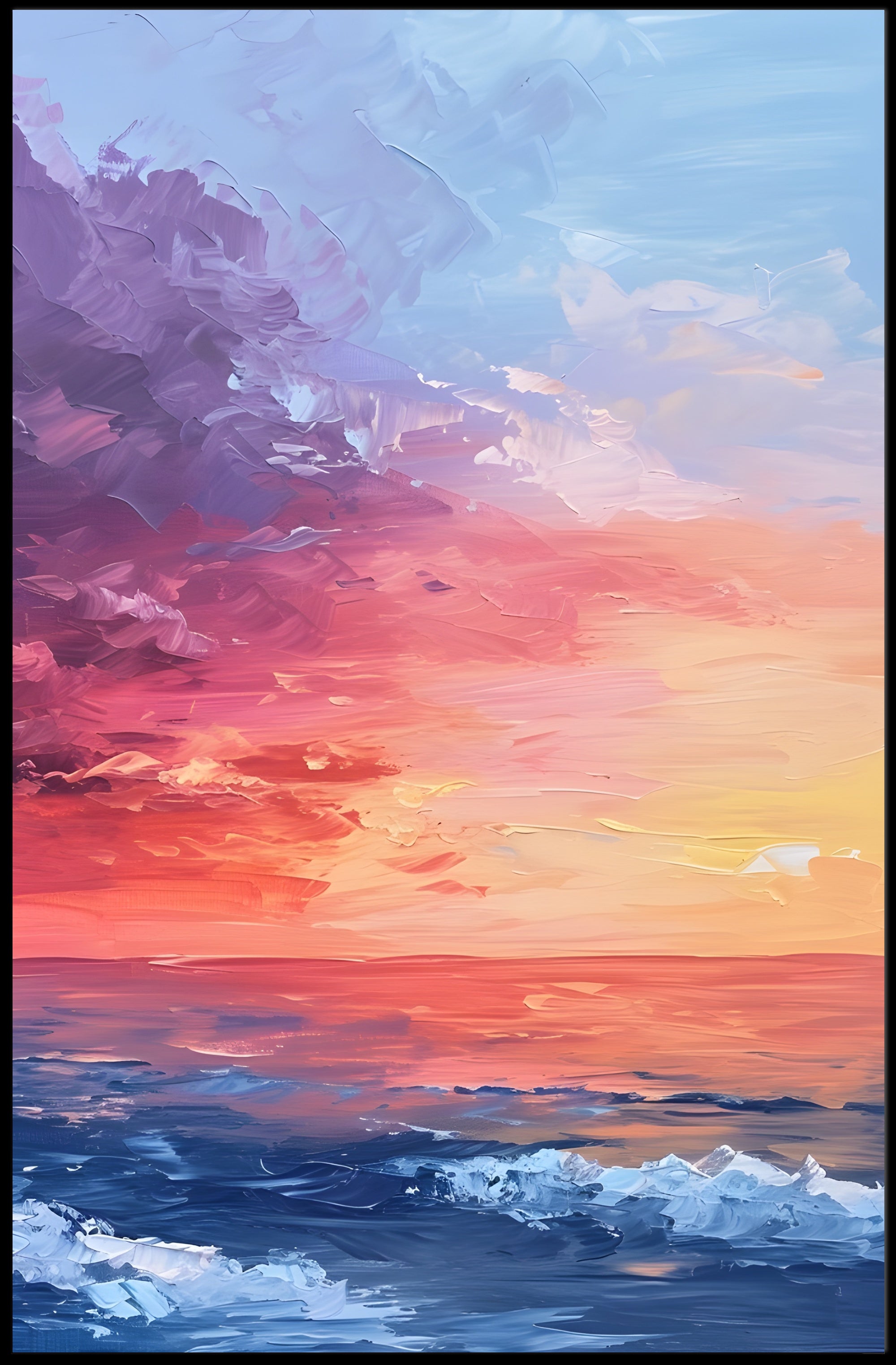 Abstract Sunset Ocean Scene with Impressionistic Artistic Poster PosterGoat