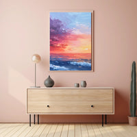 Abstract Sunset Ocean Scene with Impressionistic Artistic Poster PosterGoat