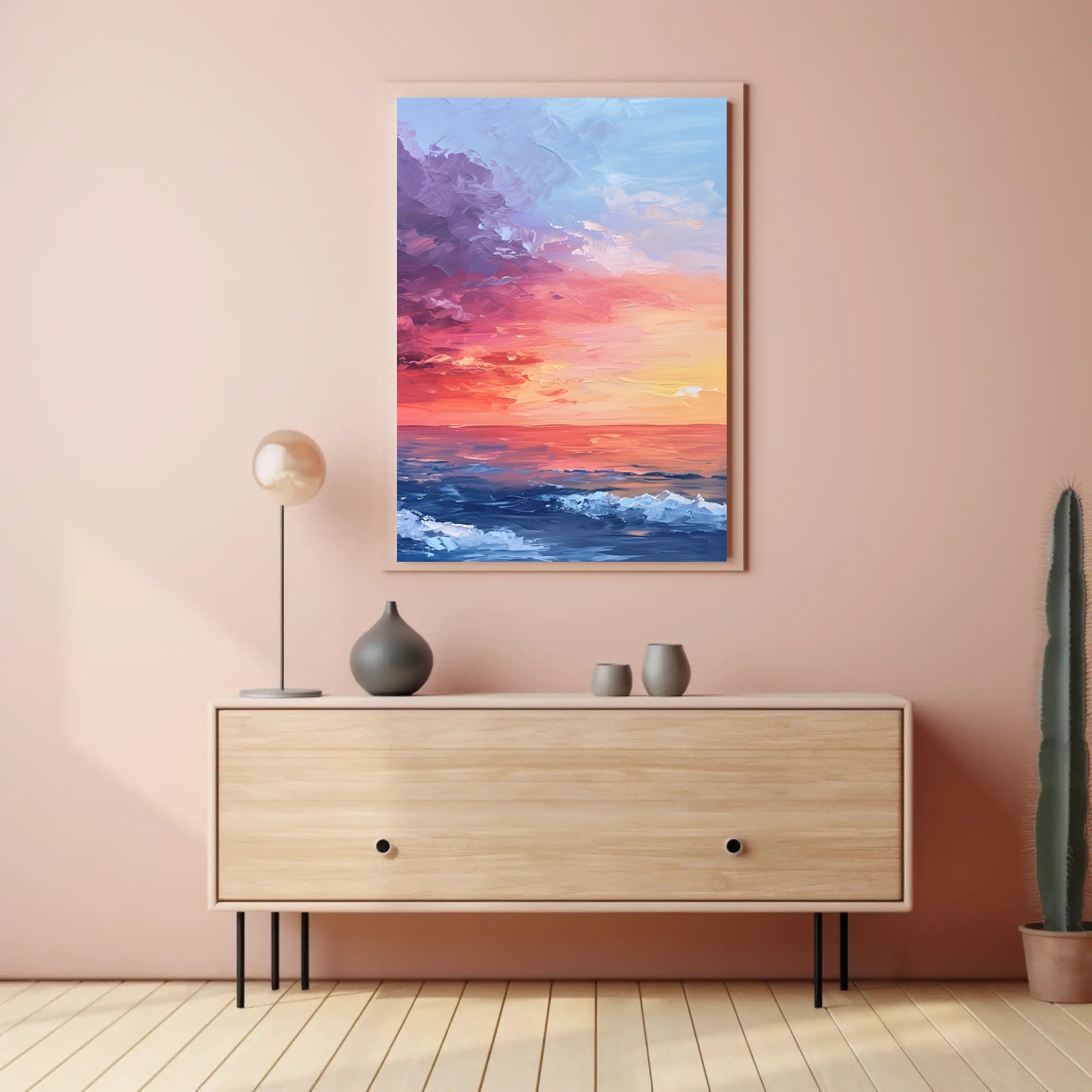 Abstract Sunset Ocean Scene with Impressionistic Artistic Poster PosterGoat