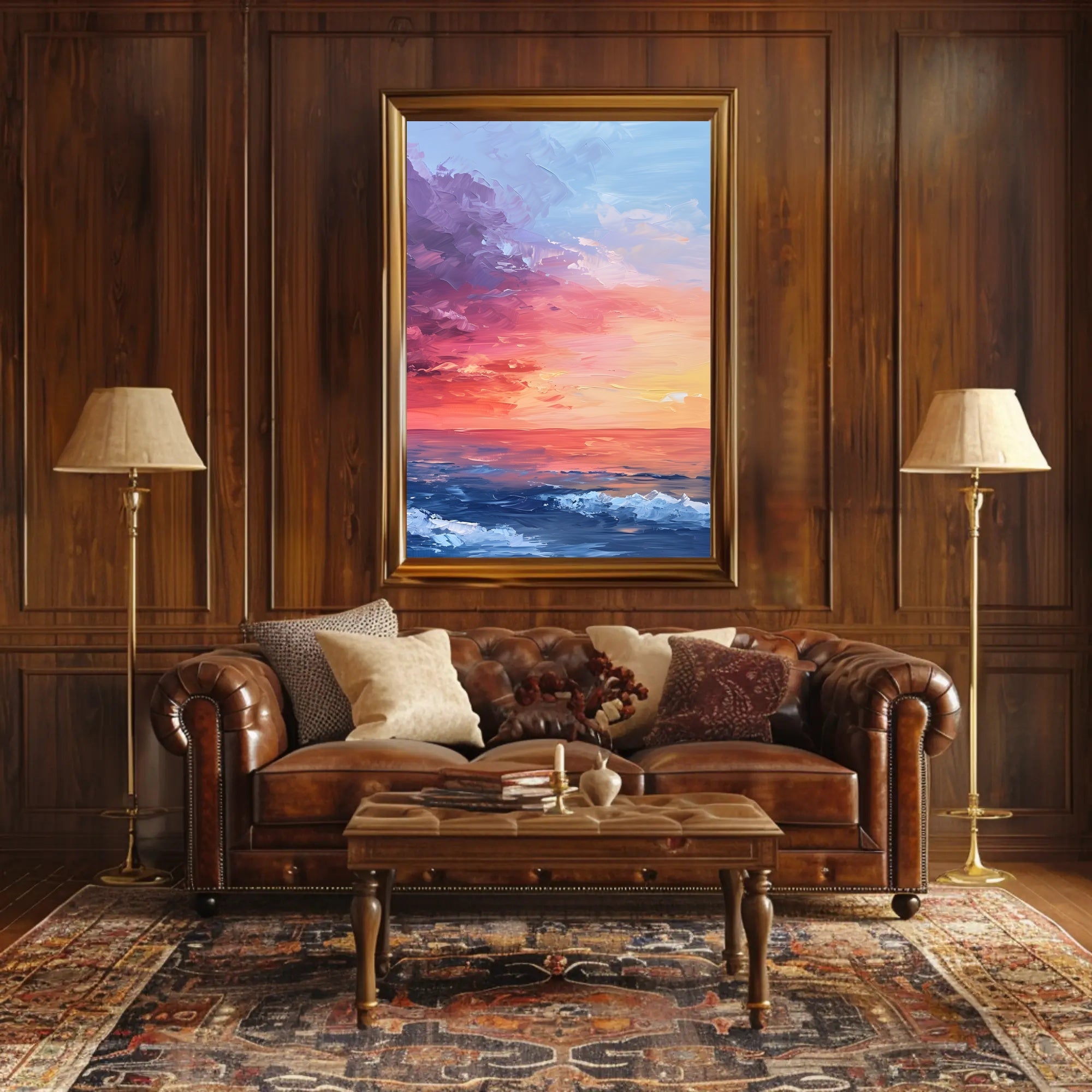 Abstract Sunset Ocean Scene with Impressionistic Artistic Poster PosterGoat