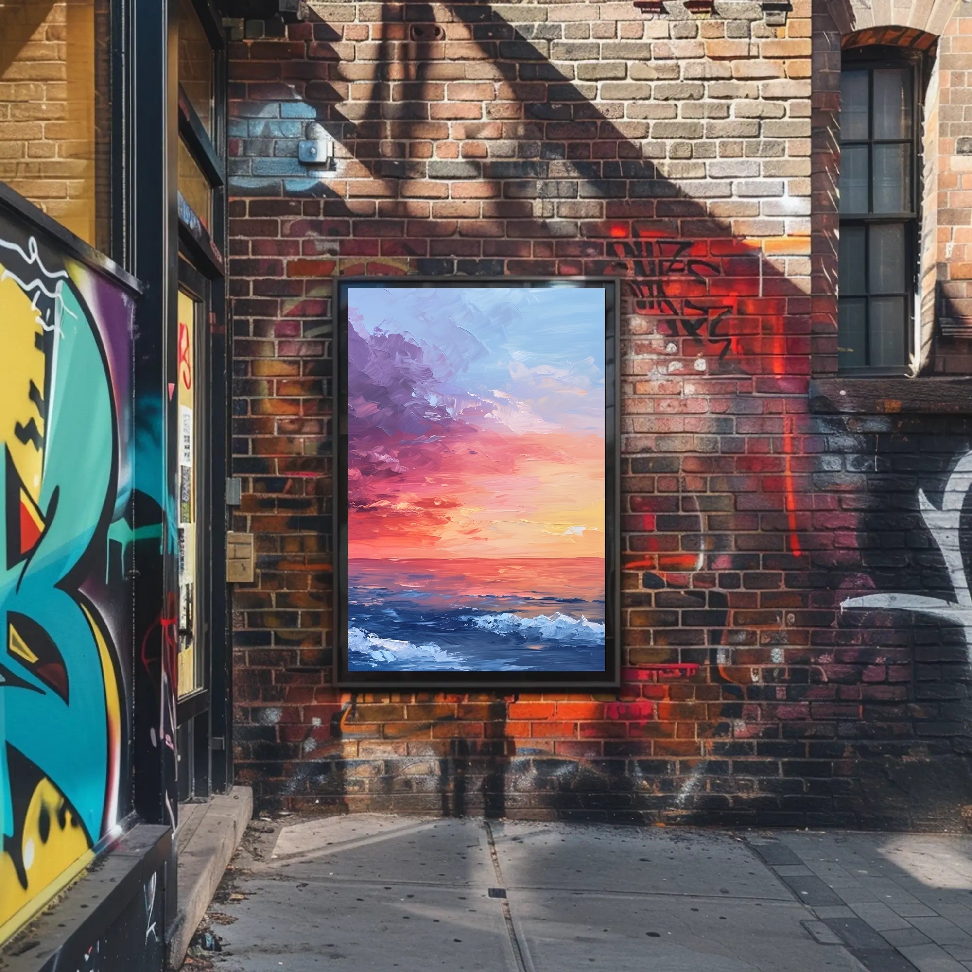 Abstract Sunset Ocean Scene with Impressionistic Artistic Poster PosterGoat