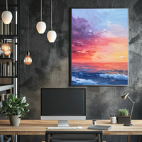Abstract Sunset Ocean Scene with Impressionistic Artistic Poster PosterGoat