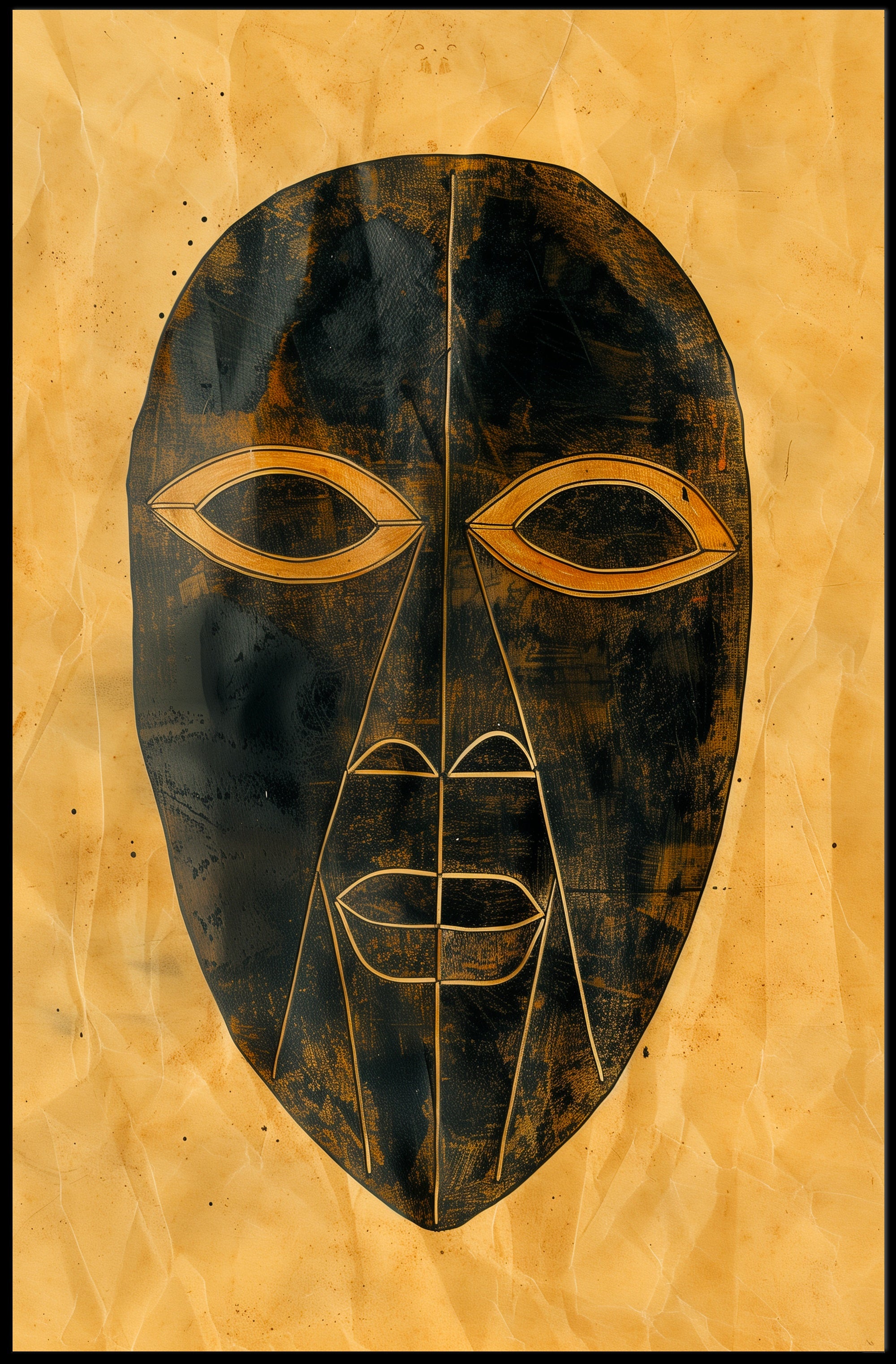 Abstract Tribal Mask Art with Gold Accents Poster PosterGoat