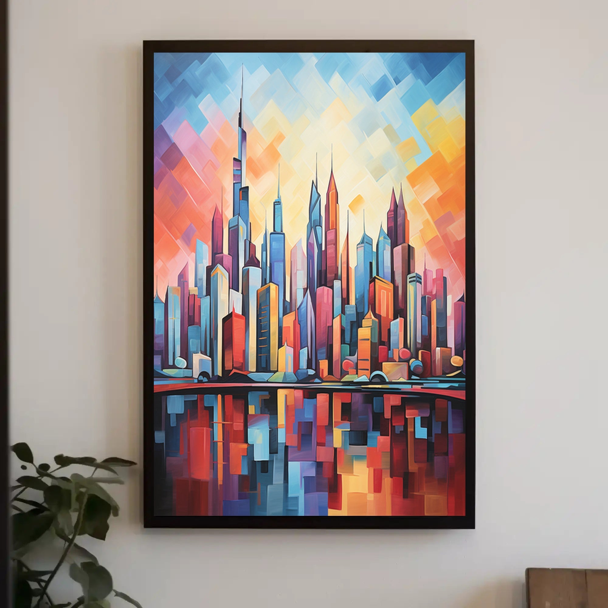 Abstract Urban Sunrise over Modern Cityscape Poster PosterGoat