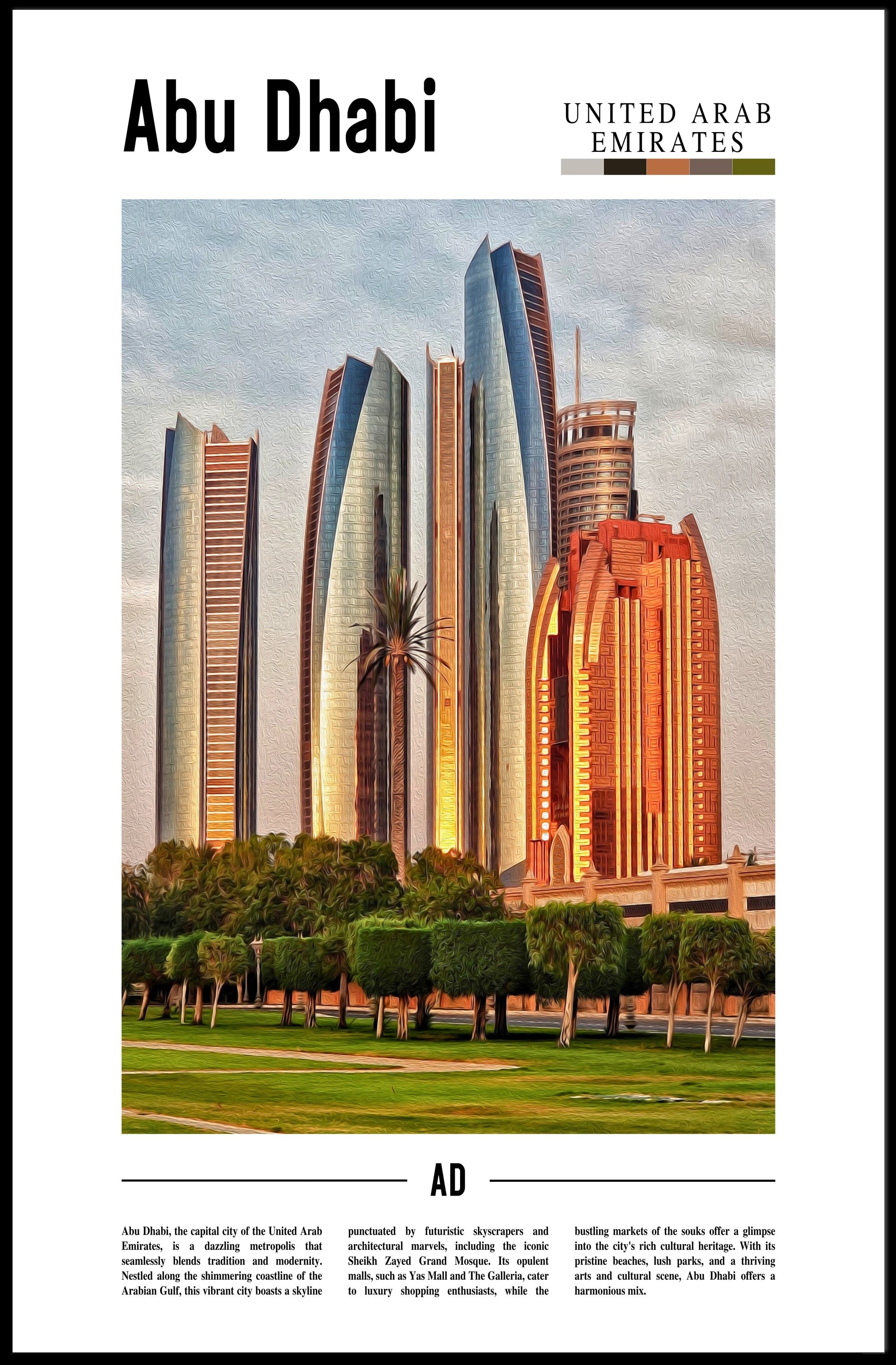 Abu Dhabi Skyline Art: Urban or Cityscape Poster PosterGoat