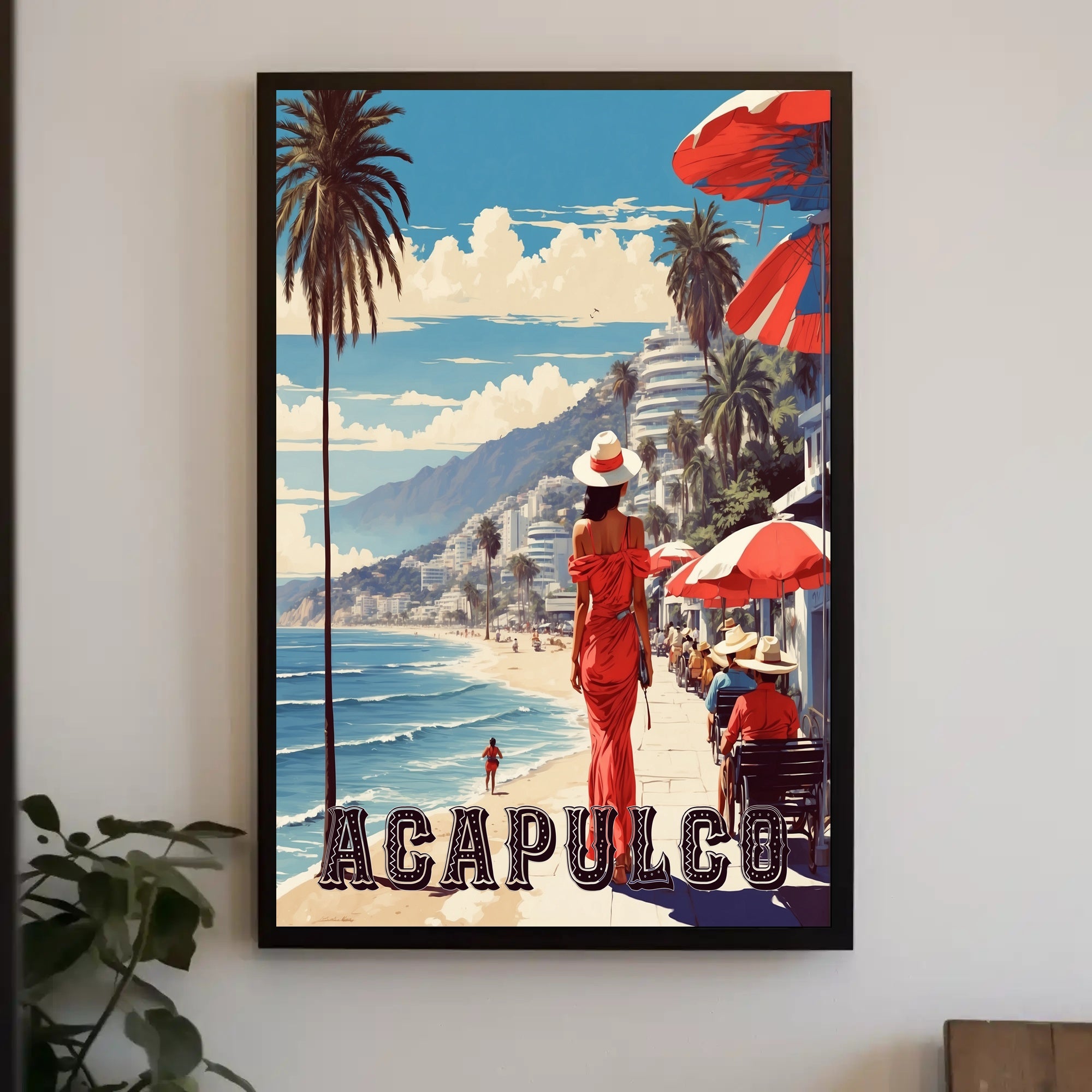 Acapulco Beach Stroll Vintage Travel Poster PosterGoat