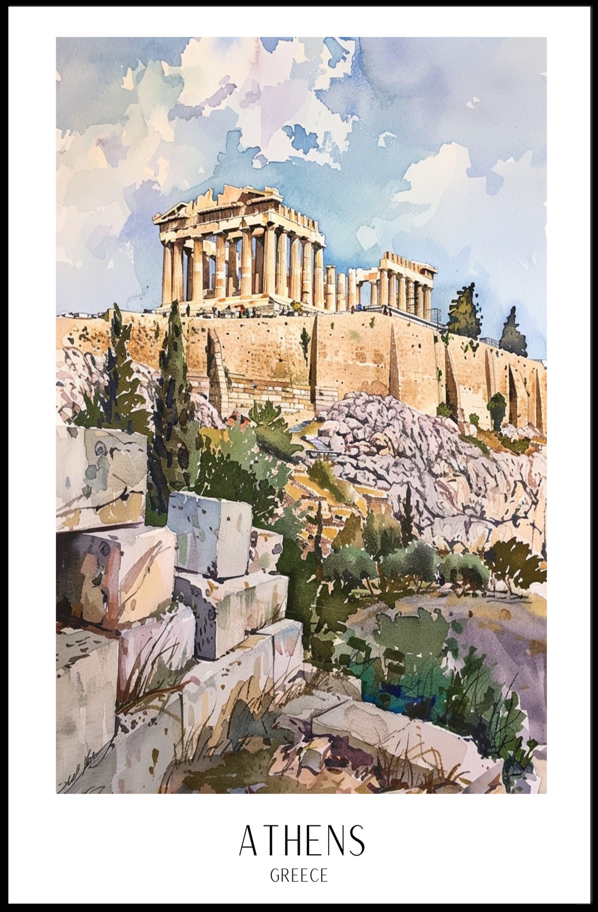 Acropolis Athens Watercolor Art Cultural or Heritage Poster PosterGoat