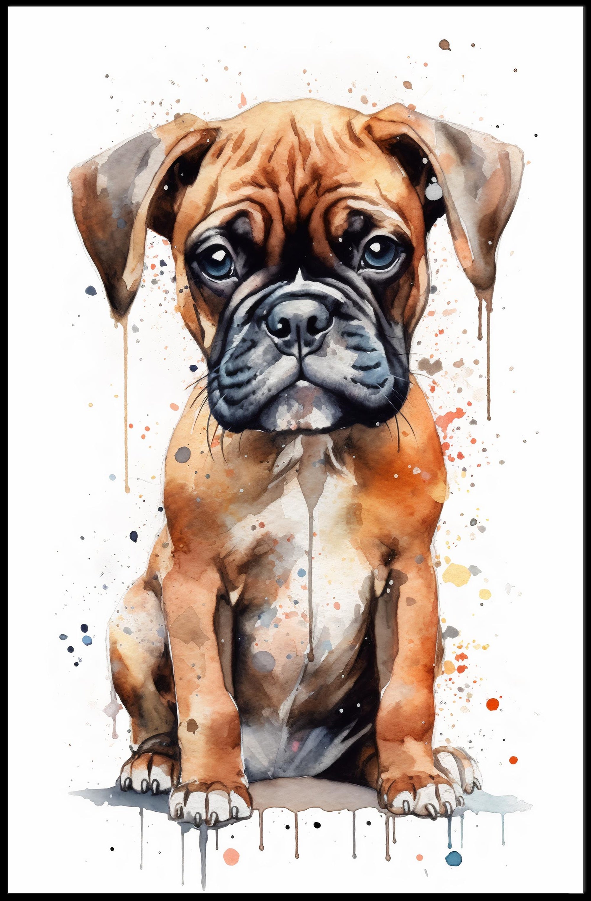 Adorable Boxer Puppy in Vibrant Watercolor Dog Breed Poster PosterGoat