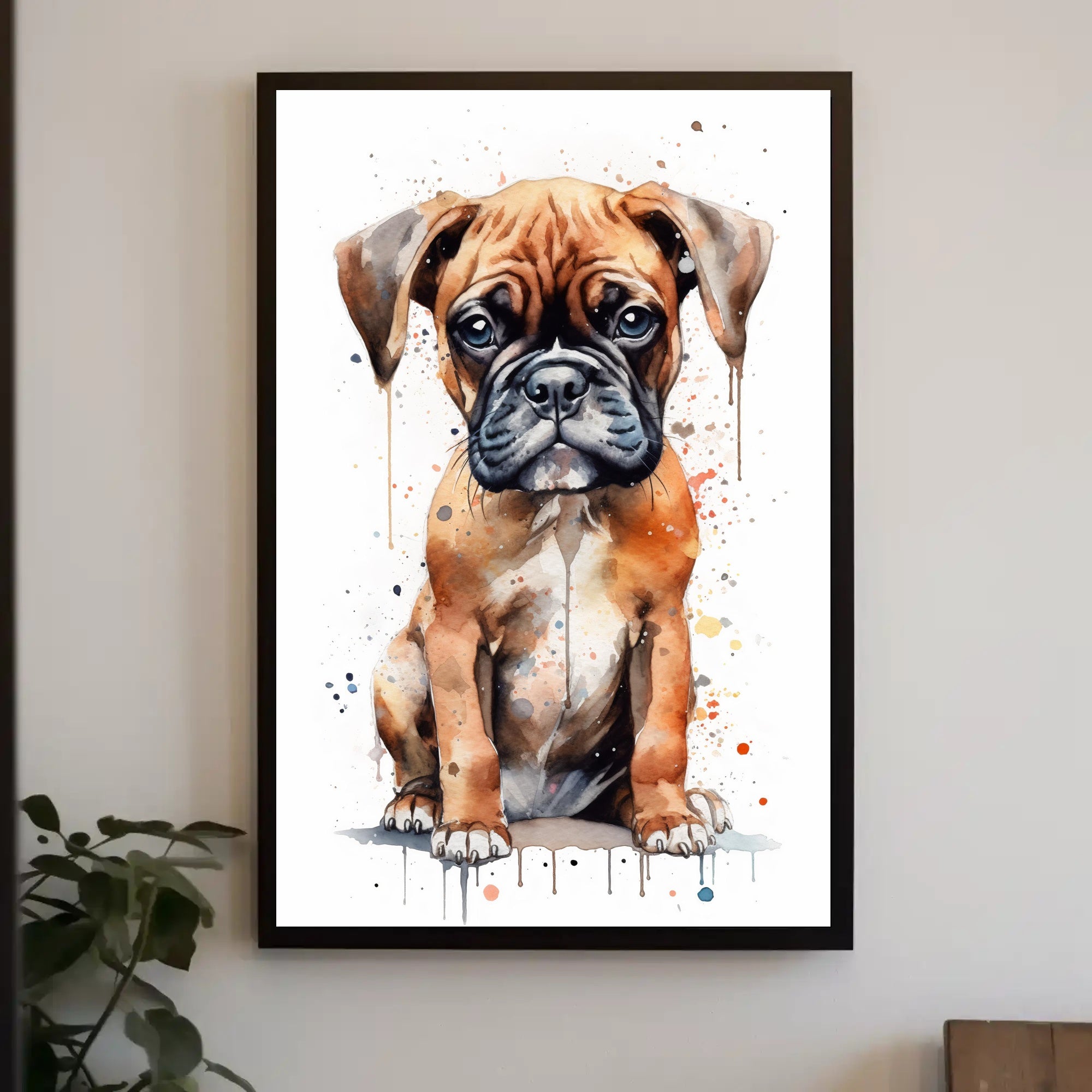 Adorable Boxer Puppy in Vibrant Watercolor Dog Breed Poster PosterGoat