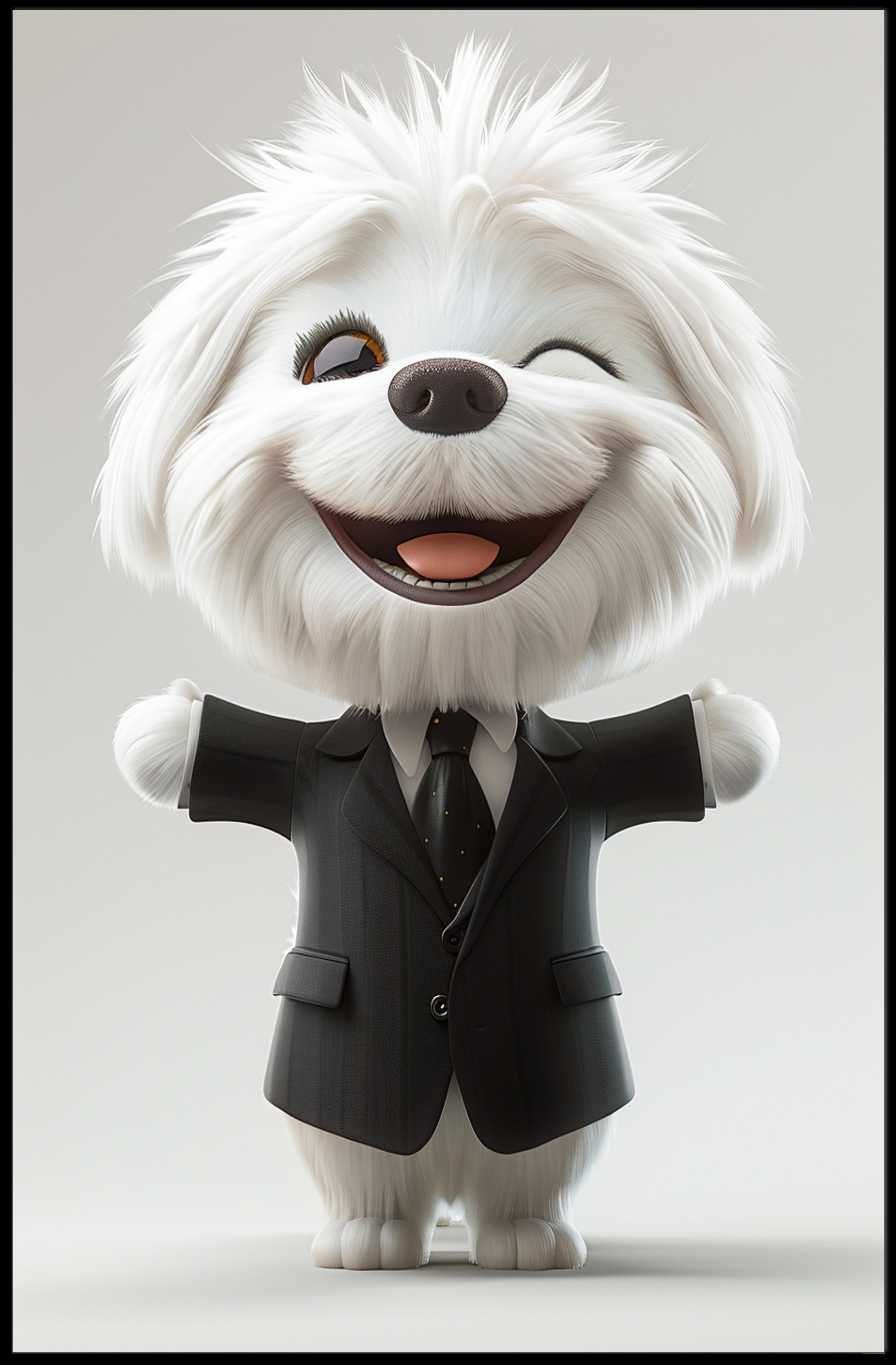 Adorable Fluffy Dog in Suit Cartoon Animal Poster PosterGoat