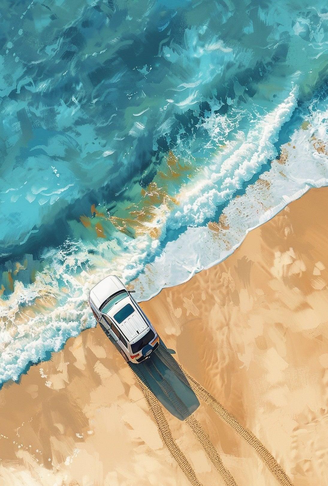 Adventure Awaits: Modern Beach Scene Travel Poster PosterGoat