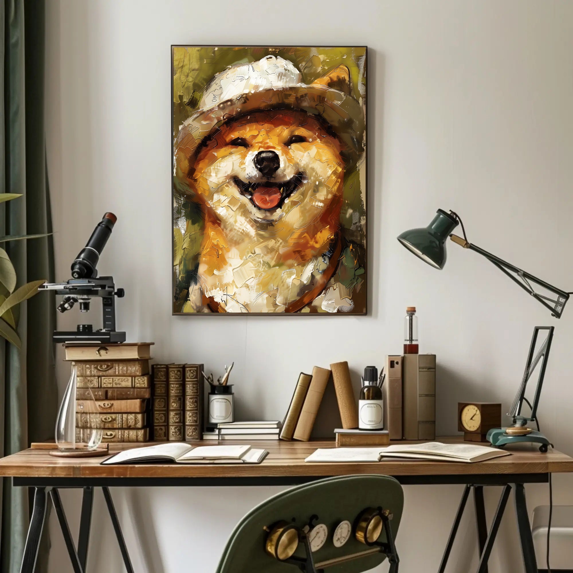 Adventurous Shiba Inu in Safari Hat Animal Poster PosterGoat