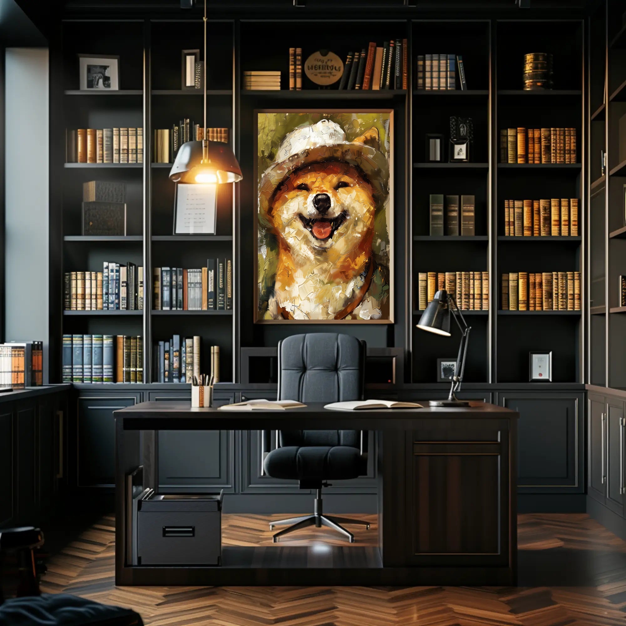 Adventurous Shiba Inu in Safari Hat Animal Poster PosterGoat