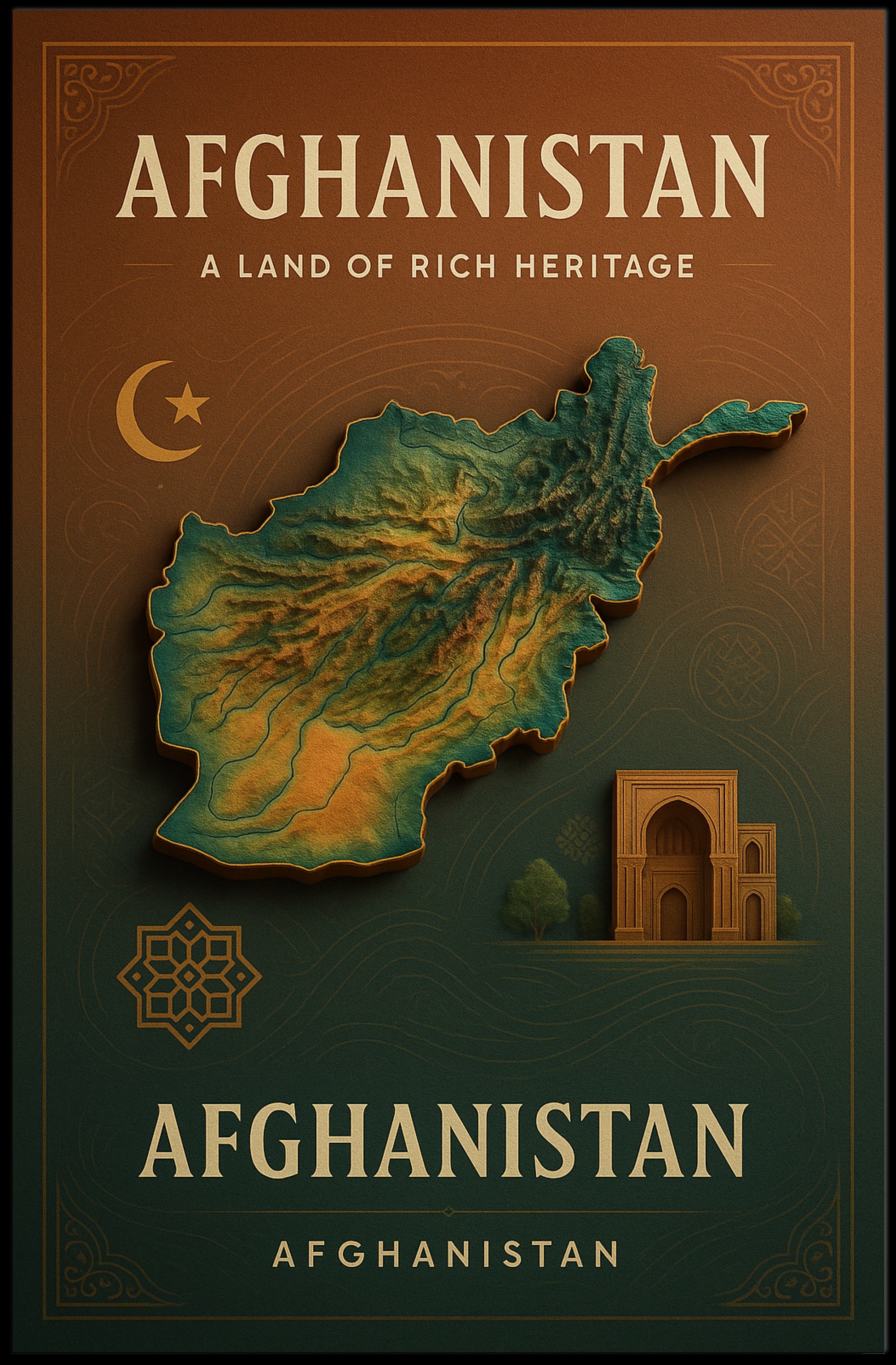 Afghanistan Heritage Map Art: Cultural or Heritage Poster PosterGoat
