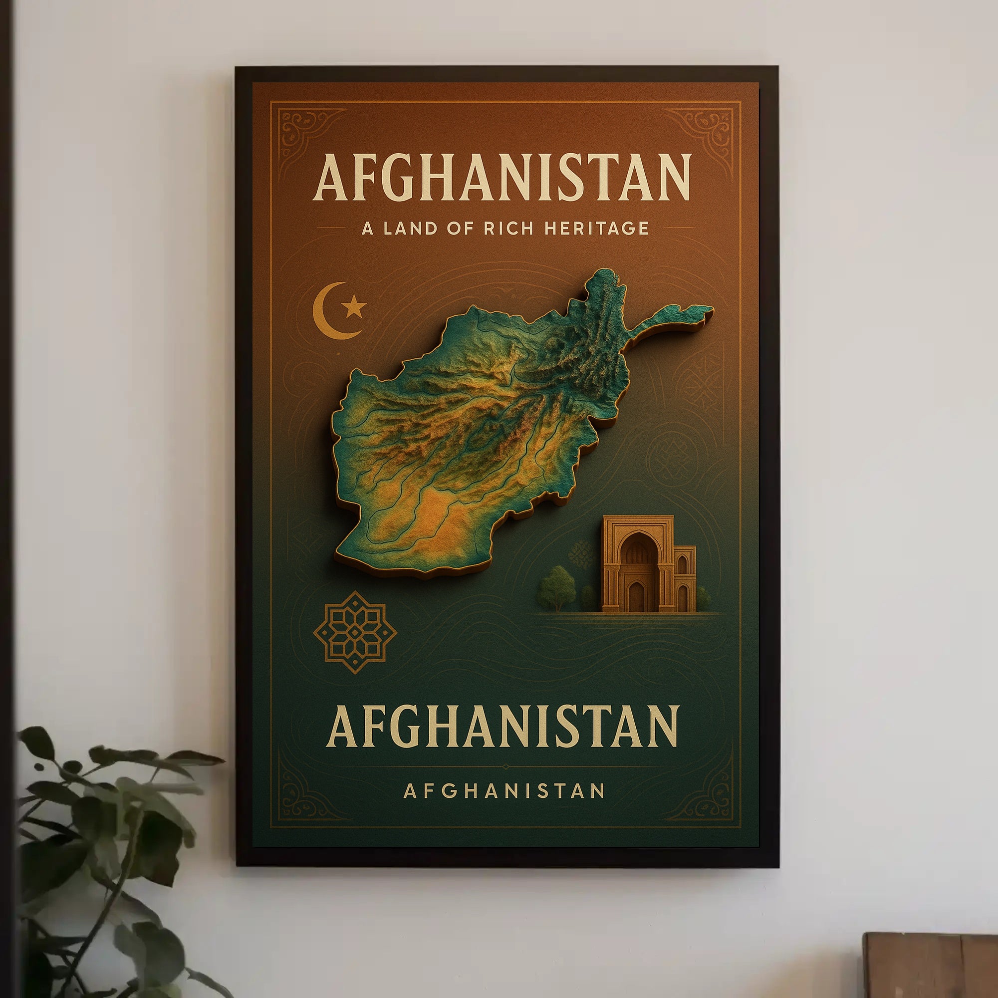 Afghanistan Heritage Map Art: Cultural or Heritage Poster PosterGoat