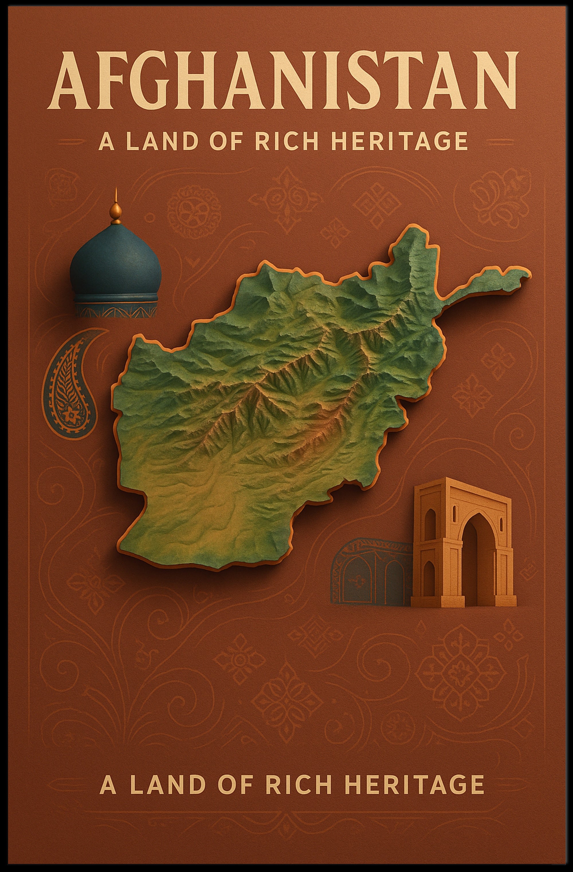 Afghanistan Heritage Map Vintage Style Cultural or Heritage Poster PosterGoat